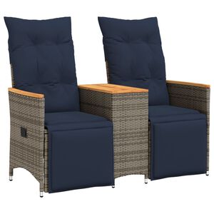 vidaXL Canap&eacute; de jardin inclinable 2 places avec Table en r&eacute;sine tress&eacute;e grise