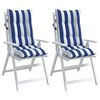 vidaXL Coussins de chaise &agrave; dossier haut lot de 2 rayures bleu/blanc