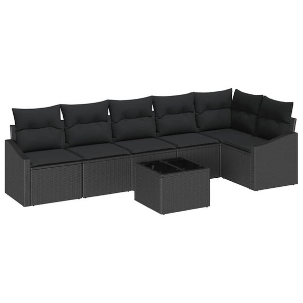 vidaXL Ensemble de Canapés avec coussin 7 pcs Noir polyrotin
