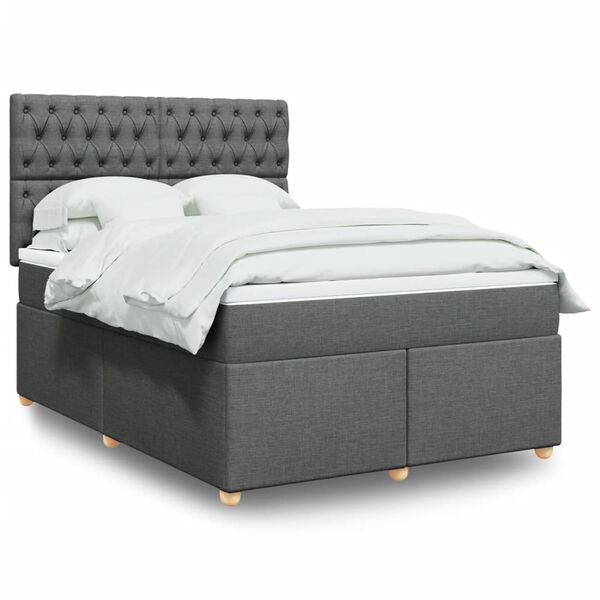 vidaXL Sommier &agrave; lattes de lit avec matelas Gris fonc&eacute; 140x200cm Tissu