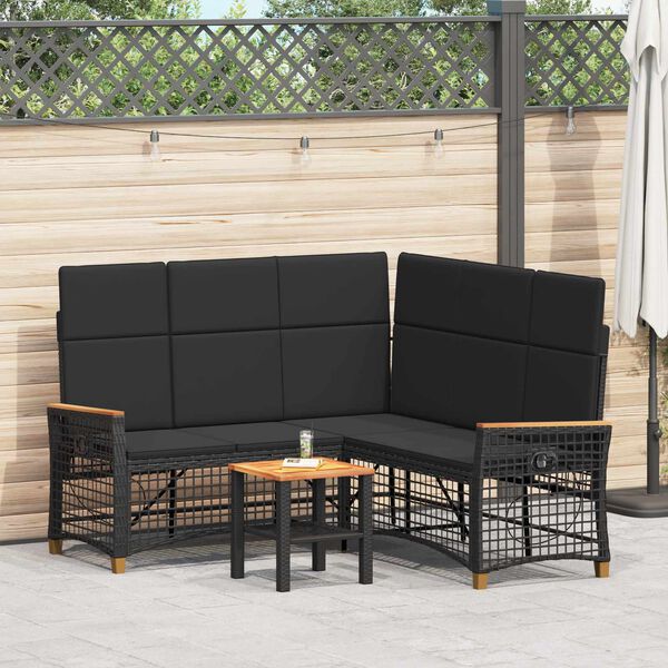 vidaXL Ensemble de canap&eacute;s inclinables de jardin Noir polyrotin