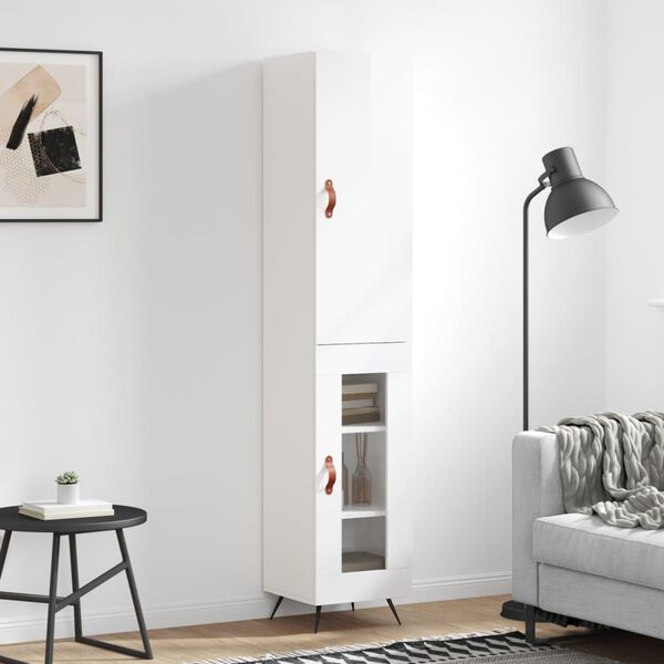 vidaXL Buffet haut Blanc brillant 34,5x34x180 cm Bois d'ing&eacute;nierie