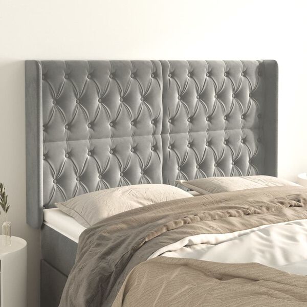 vidaXL T&ecirc;te de lit avec oreilles Gris clair 147x16x118/128 cm Velours
