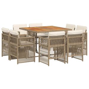 vidaXL Ensemble &agrave; manger de jardin et coussins 9 pcs beige Poly rotin