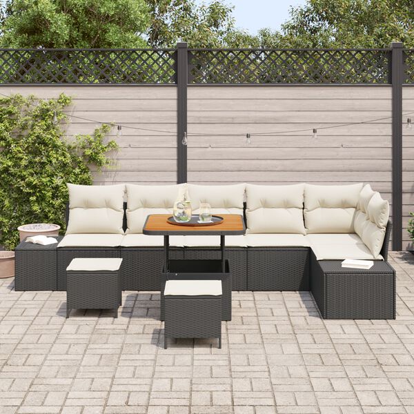 vidaXL Ensemble de canap&eacute; de jardin avec coussin 9 pcs Noir Poly rotin