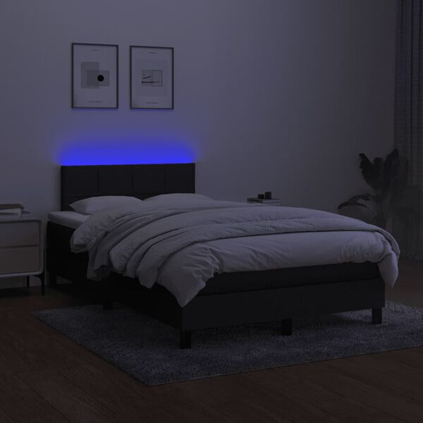 vidaXL Sommier &agrave; lattes de lit matelas et LED noir 120x190 cm tissu