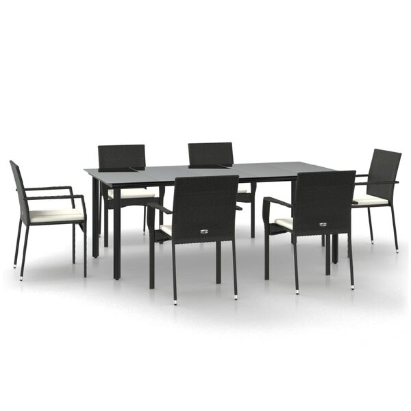vidaXL Ensemble &agrave; manger de jardin coussins 7pcs Noir R&eacute;sine tress&eacute;e