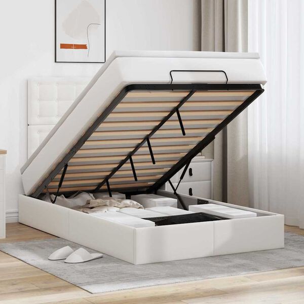 VidaXL Cadre de lit ottoman avec matelas blanc 120x200 cm similicuir