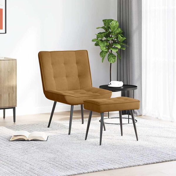 vidaXL Chaise de relaxation avec tabouret Marron Velours