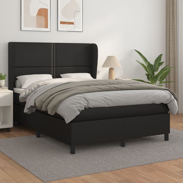 vidaXL Sommier &agrave; lattes de lit avec matelas Noir 140x190 cm Similicuir
