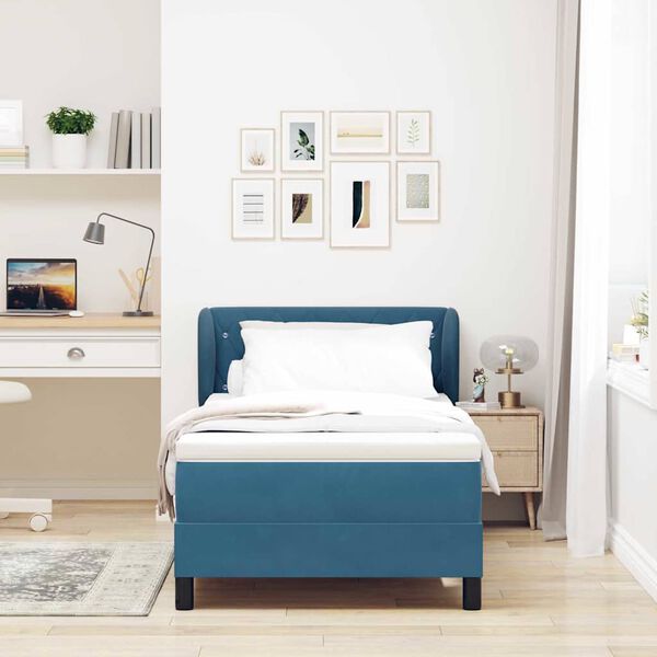 vidaXL Lit &agrave; ressorts avec matelas Bleu fonc&eacute; 90 x 200 cm Velours