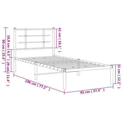 vidaXL Cadre de lit métal sans matelas avec tête de lit blanc 90x190cm