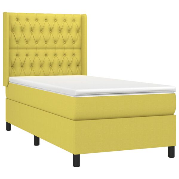vidaXL Sommier &agrave; lattes de lit matelas et LED Vert 90x200 cm Tissu
