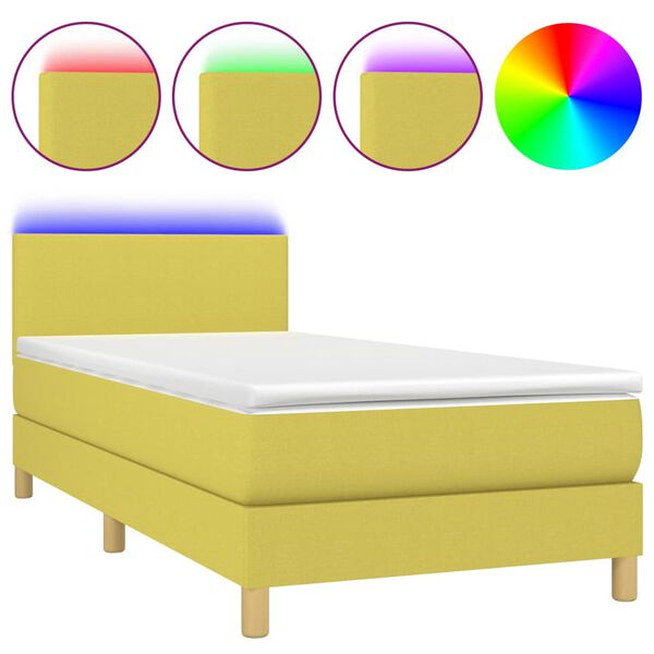 vidaXL Sommier &agrave; lattes de lit avec matelas LED Vert 100x200 cm Tissu