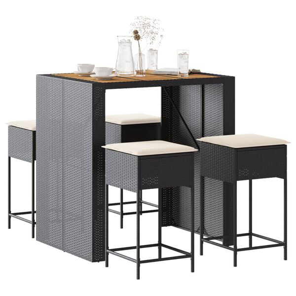 vidaXL Ensemble de bar de jardin 5 pcs avec coussins noir poly rotin