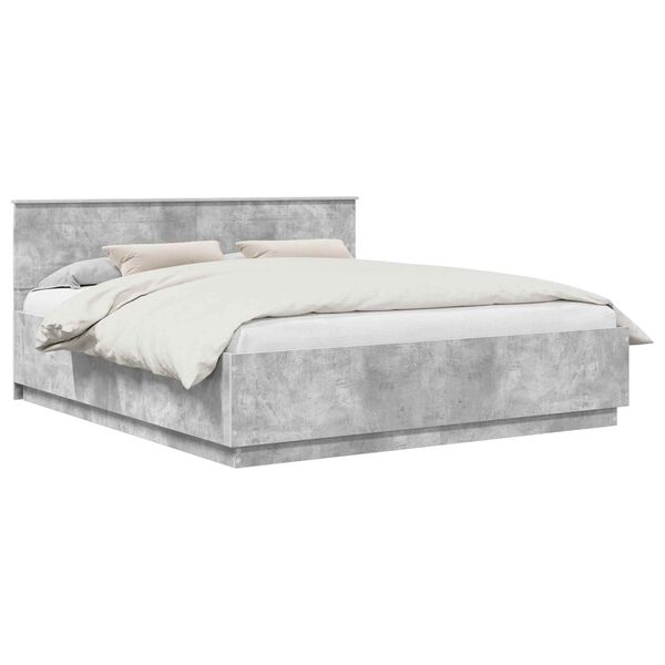 vidaXL Cadre de lit Gris b&eacute;ton 200 x 200 cm Bois d'ing&eacute;nierie