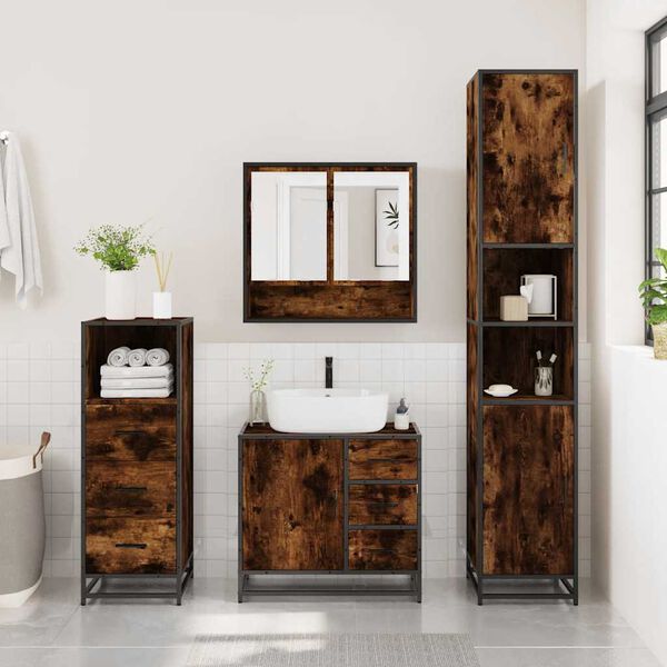 vidaXL Ensemble de meubles de salle de bain 3 pcs Ch&ecirc;ne fum&eacute;