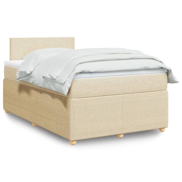 vidaXL Sommier &agrave; lattes de lit avec matelas Cr&egrave;me 120x200 cm Tissu