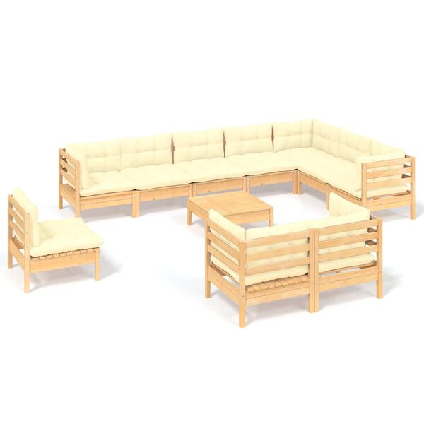 vidaXL Salon de jardin 11 pcs avec coussins cr&egrave;me Bois de pin solide