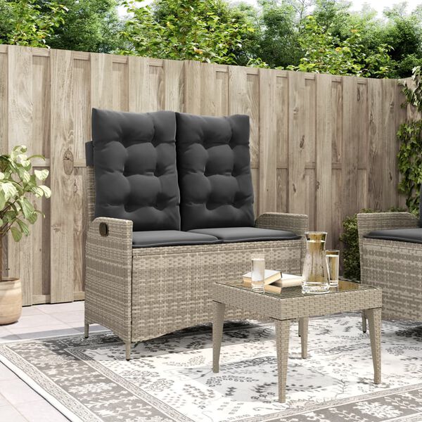 vidaXL Banc inclinable de jardin et coussins gris clair r&eacute;sine tress&eacute;e
