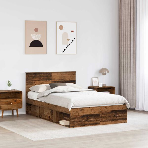 vidaXL Cadre de lit Bois ancien 135 x 190 cm Bois d'ing&eacute;nierie