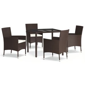vidaXL Ensemble &agrave; manger de jardin 5 pcs et coussins marron poly rotin