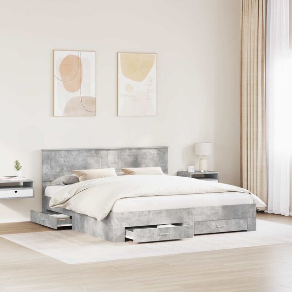 vidaXL Cadre de lit Gris b&eacute;ton 180 x 200 cm Bois d'ing&eacute;nierie