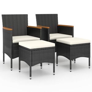 vidaXL Jeu de chaise et tabouret de jardin 4 pcs R&eacute;sine tress&eacute;e Noir