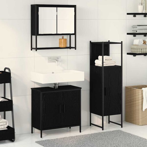 vidaXL Ensemble de mobilier de salle de bain avec &eacute;tag&egrave;re 3 pcs Noir