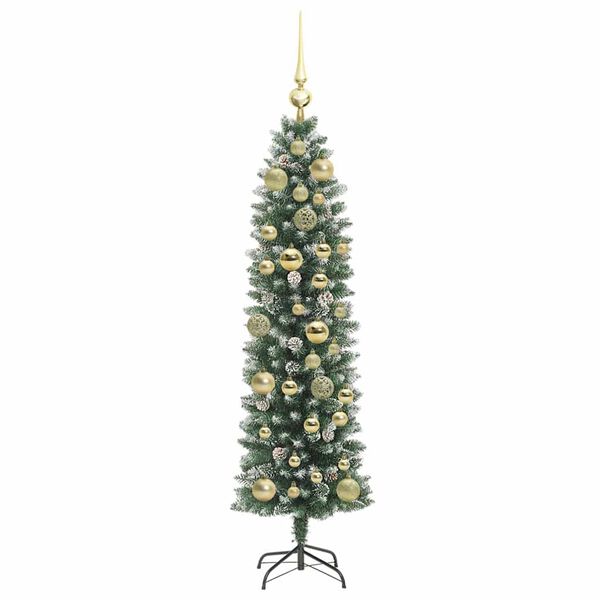 vidaXL Arbre de No&euml;l artificiel slim avec 150 LED Vert et blanc 120 cm