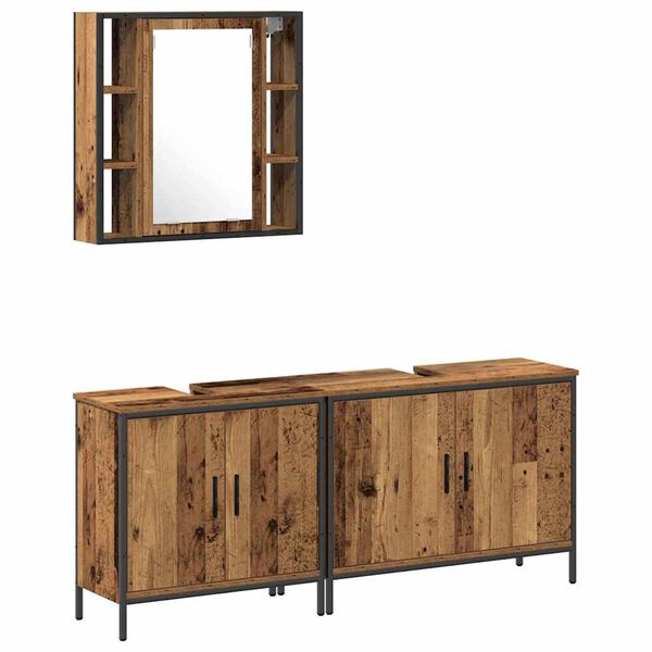 vidaXL Ensemble de mobilier de salle de bain avec &eacute;tag&egrave;re 3 pcs Marron
