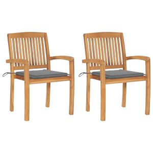 vidaXL Chaises de jardin lot de 2 et coussins gris Bois de teck massif