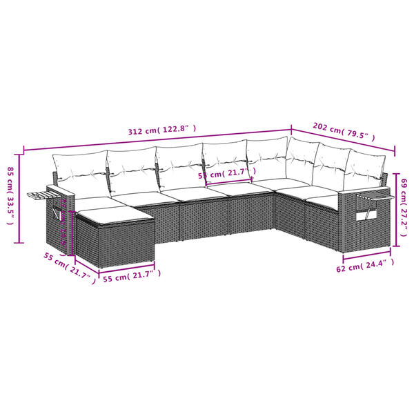 vidaXL Salon de jardin avec coussins 8 pcs beige r&eacute;sine tress&eacute;e