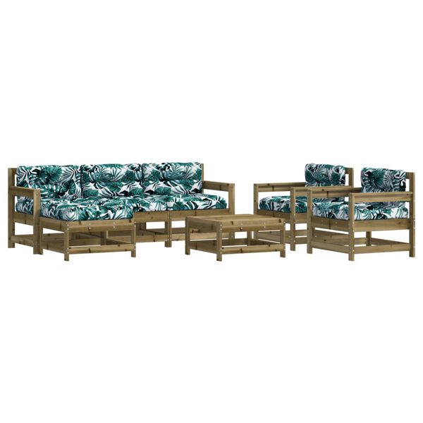vidaXL Salon de jardin 7 pcs avec coussins bois de pin impr&eacute;gn&eacute;