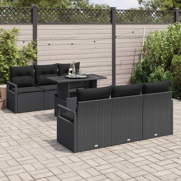 vidaXL Ensemble de canap&eacute; de jardin avec coussin 7 pcs Noir Poly rotin