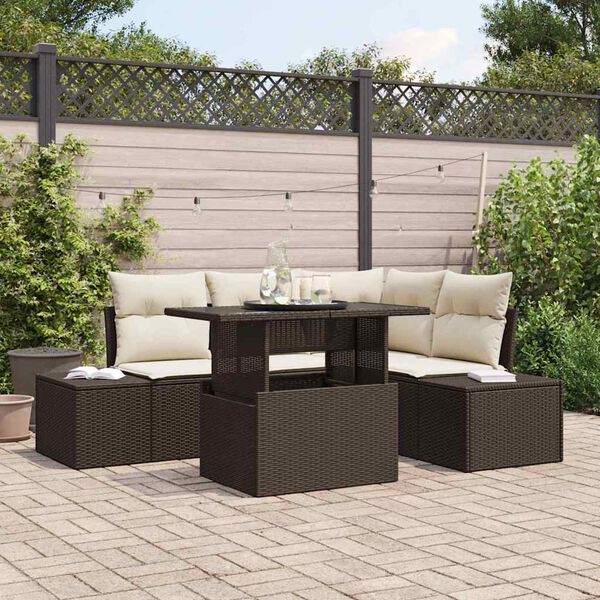 vidaXL Ensemble de canapé de jardin 5 pcs Marron et Crème polyrotin