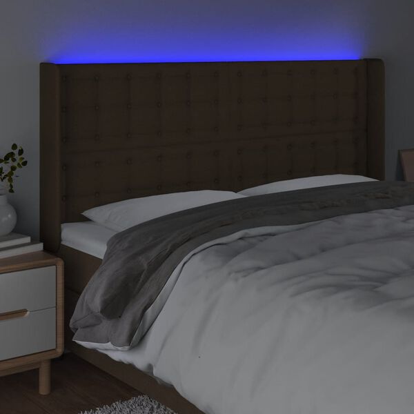 vidaXL T&ecirc;te de lit &agrave; LED Marron fonc&eacute; 163x16x118/128 cm Tissu