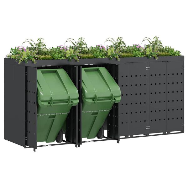 vidaXL Rangement de poubelle &agrave; roulettes pour 4 poubelles Anthracite