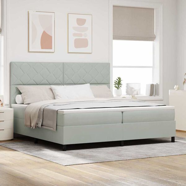 vidaXL Lit &agrave; ressort LED avec matelas Gris clair 200 x 200 cm tissu
