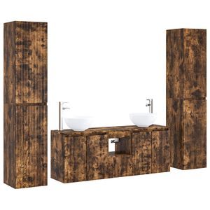 vidaXL Ensemble de mobilier de salle de bain 5 pc Ch&ecirc;ne fum&eacute;
