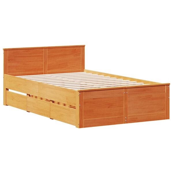 vidaXL Cadre de lit sans matelas avec t&ecirc;te de lit brun cire 135x190 cm