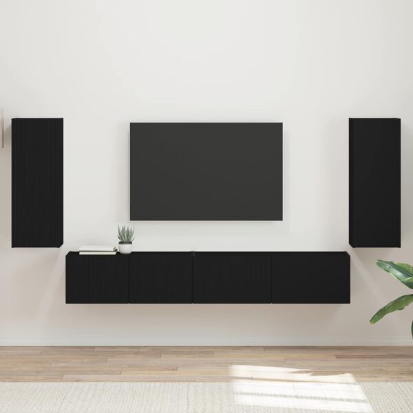 vidaXL Ensemble meuble TV 4 pcs Noir Bois d'ing&eacute;nierie
