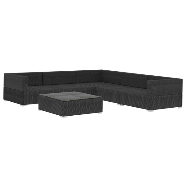 vidaXL Salon de jardin 6 pcs avec coussins r&eacute;sine tress&eacute;e noir