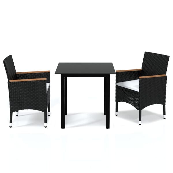vidaXL Ensemble à dîner de jardin avec coussins 3 pcs poly rotin noir