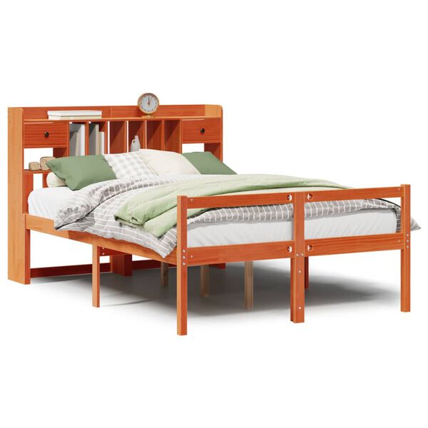 vidaXL Lit biblioth&egrave;que sans matelas cire marron 140x200 cm pin massif