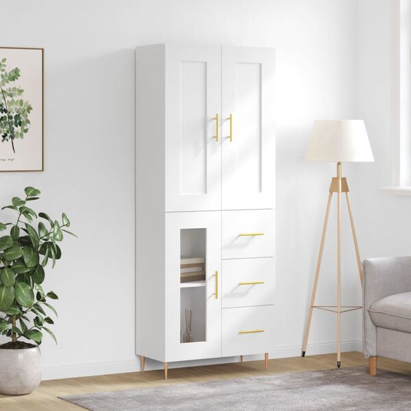 vidaXL Buffet haut Blanc 69,5x34x180 cm Bois d'ing&eacute;nierie