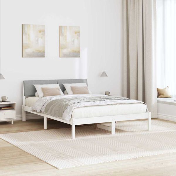 vidaXL Cadre de lit avec t&ecirc;te de lit Blanc et gris clair 140 x 200 cm