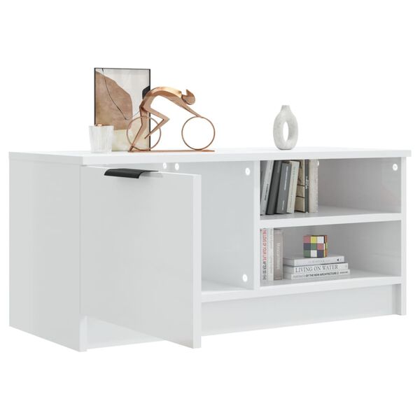 vidaXL Meuble TV Blanc brillant 80x35x36,5 cm Bois d'ing&eacute;nierie