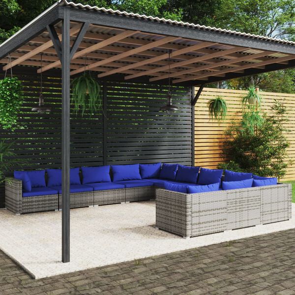vidaXL Salon de jardin 11 pcs avec coussins R&eacute;sine tress&eacute;e Gris