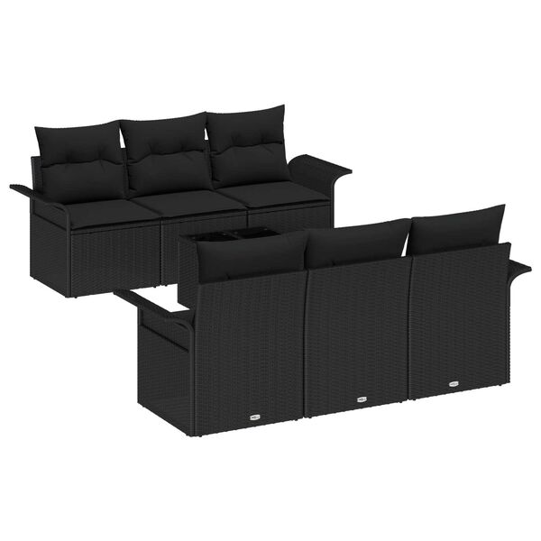 vidaXL Ensemble de canap&eacute; de jardin avec coussin 7 pcs Noir polyrotin